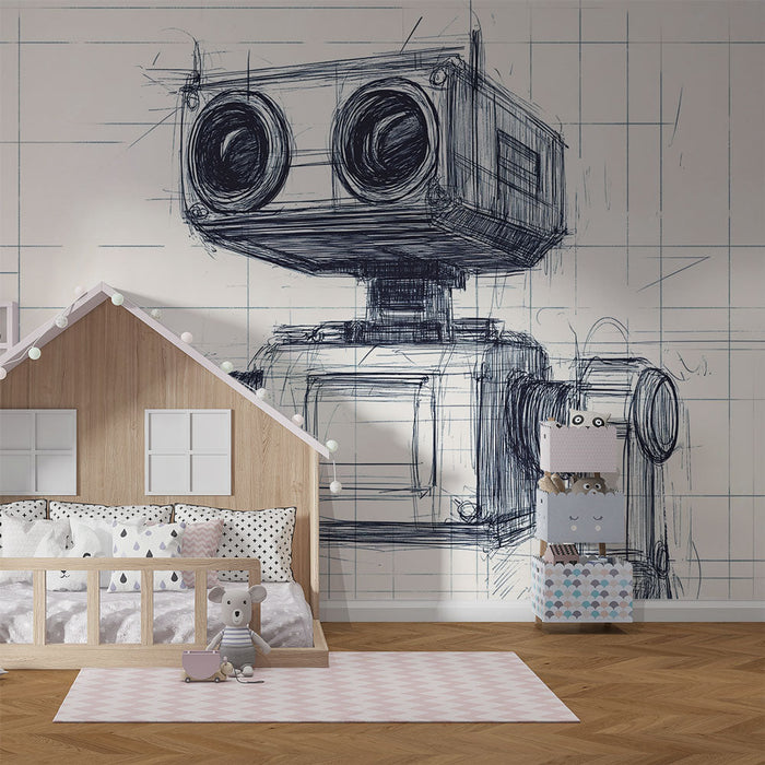 Tapete roboter | Originalillustration eines Retro-Roboters in Skizze
