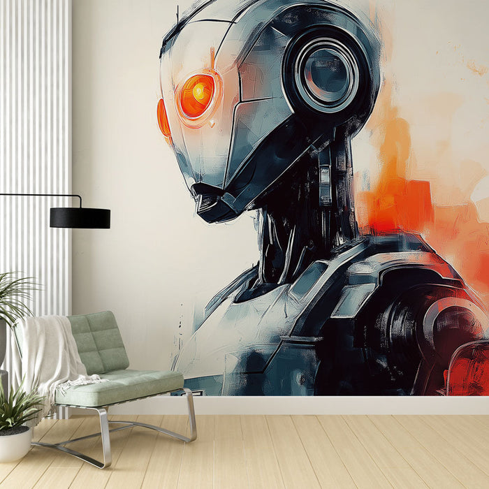 Foto Behang robot | Humanoïde robot met lichtgevende ogen en gestileerd ontwerp
