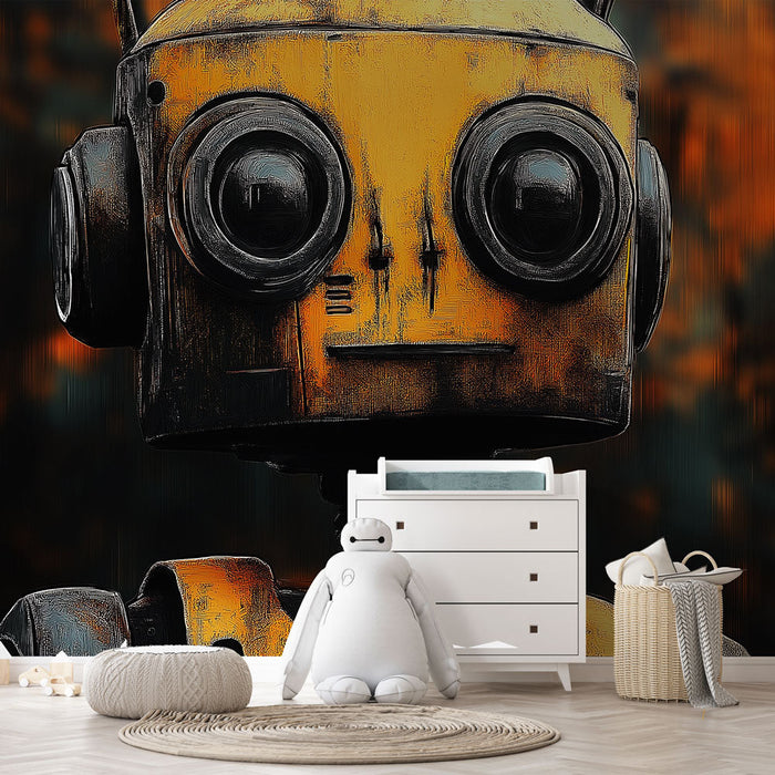 Falikép vintage robot | Retro dizájnnal és kopott sárga felülettel rendelkező robot