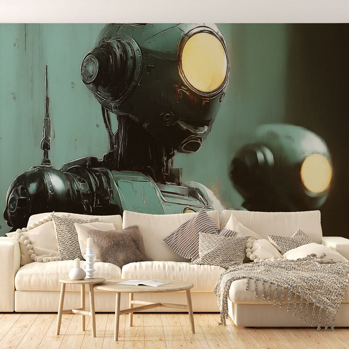Tapete vintage-roboter | Roboter mit Retro-Details und hellen Lichtern