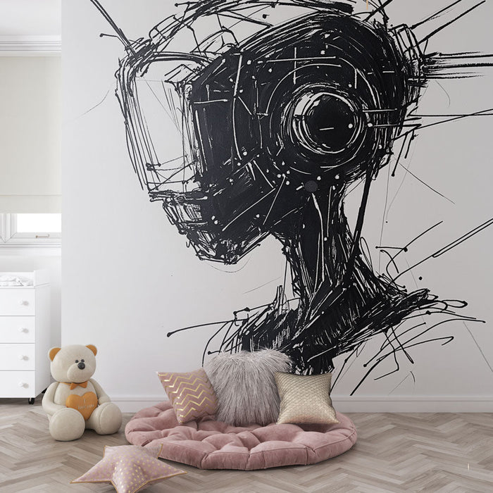 Tapeta robotická | Stylizovaná ilustrace robota v černobílé