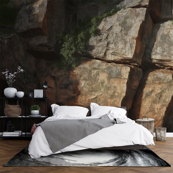 Mural Wallpaper rock | Natural rock textures with greenery