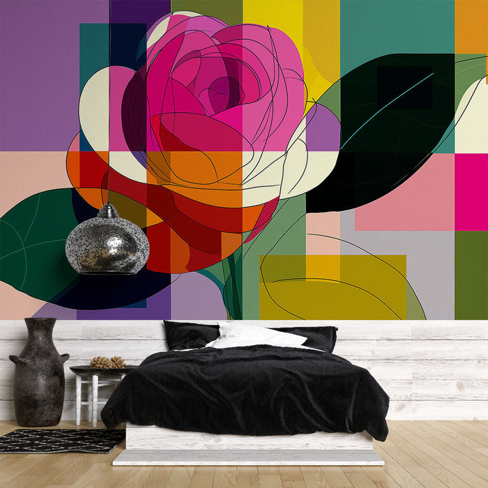 Abstract rose mural wallpaper | A rose surrounded by bright colors