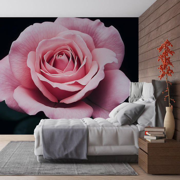 Delicate pink Mural Wallpaper | Blooming flower on dark background