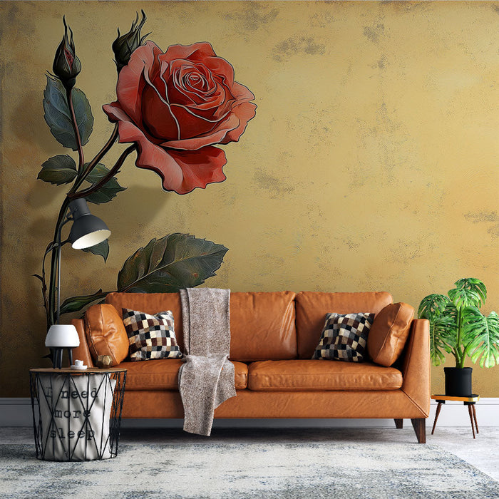 Fototapet pembe | Altın arka plan üzerinde çiçekli zarafet