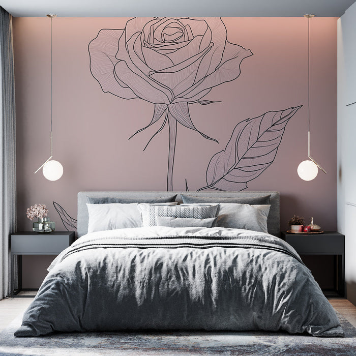 Elegant pink Mural Wallpaper | Stilizirana ruža na pastelno ružičasto pozadini