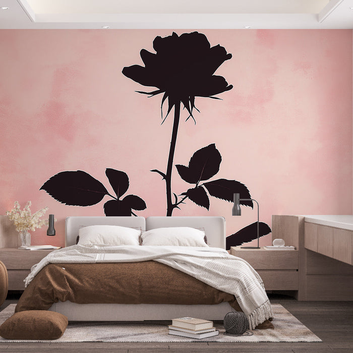 Mural Wallpaper svart rose | Elegant rose silhuett og myk bakgrunn