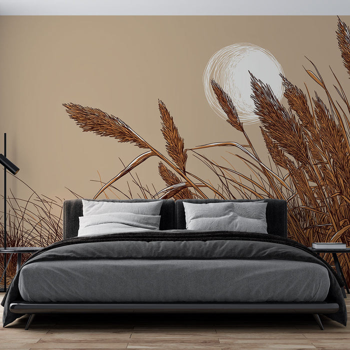 Fototapet vass | Grafiska element av vass under en gyllene sol
