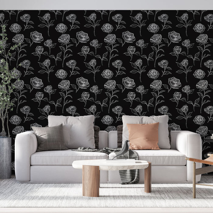Fototapeet valged roosid mustal taustal | Elegantne ja kaasaegsed lillelised mustrid