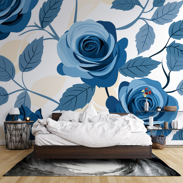 Papel pintado blue roses | Flores elegantes en tonos de azul