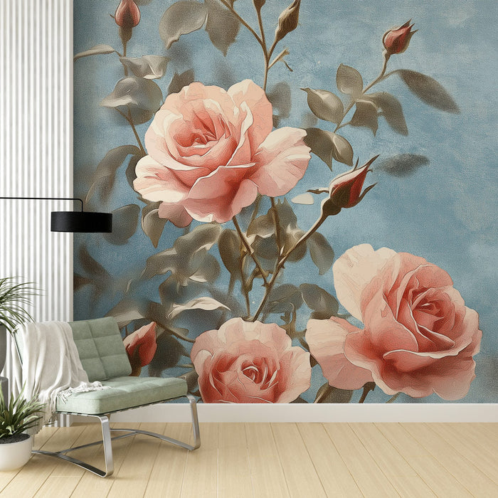 Seinatapeet roosid | Lilleline elegants sinisel taustal