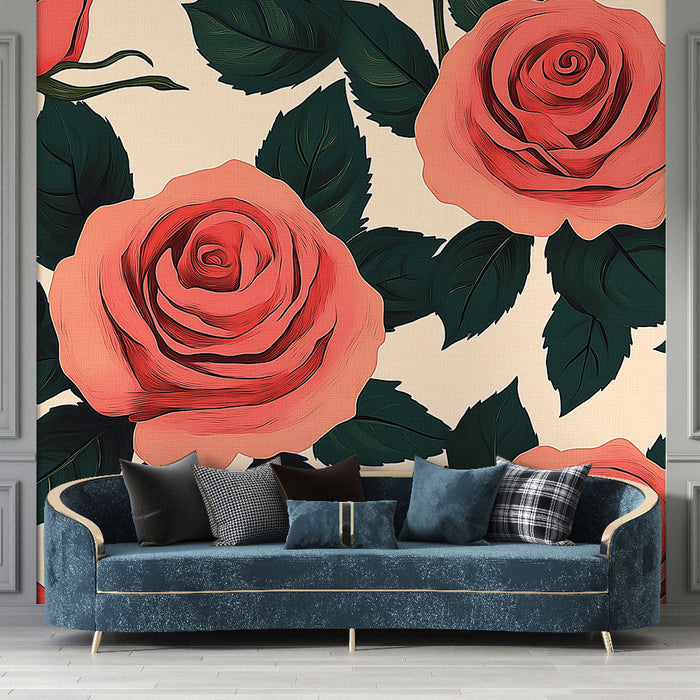 Fototapet gül | Pembe tonlarda zarif çiçek deseni