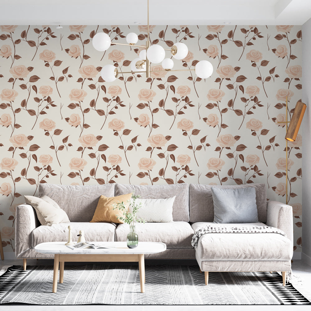 Mural Wallpaper roses | Pastel rose pattern on a light background —  WonderMural, image size:1000x1000