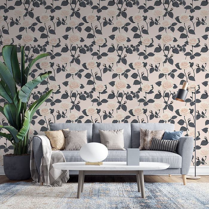 Carta da parati con rose | Motivo a rose su sfondo pastello