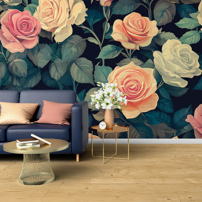 Falikép rózsák | Elegáns és színes virágminta