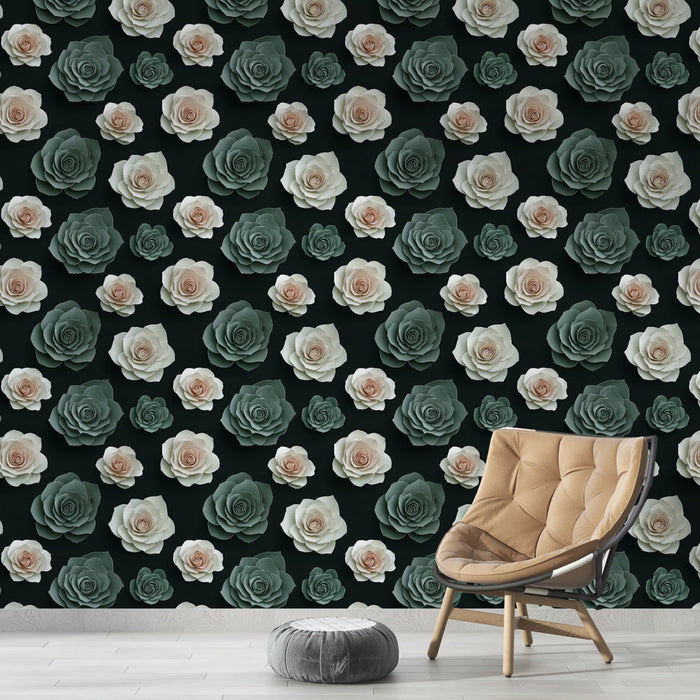 Papel pintado de rosas | Elegantes patrones de rosas sobre fondo negro