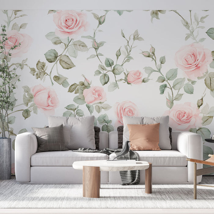 Tapet trandafiri pastel | Flori roz elegante pe un fundal deschis