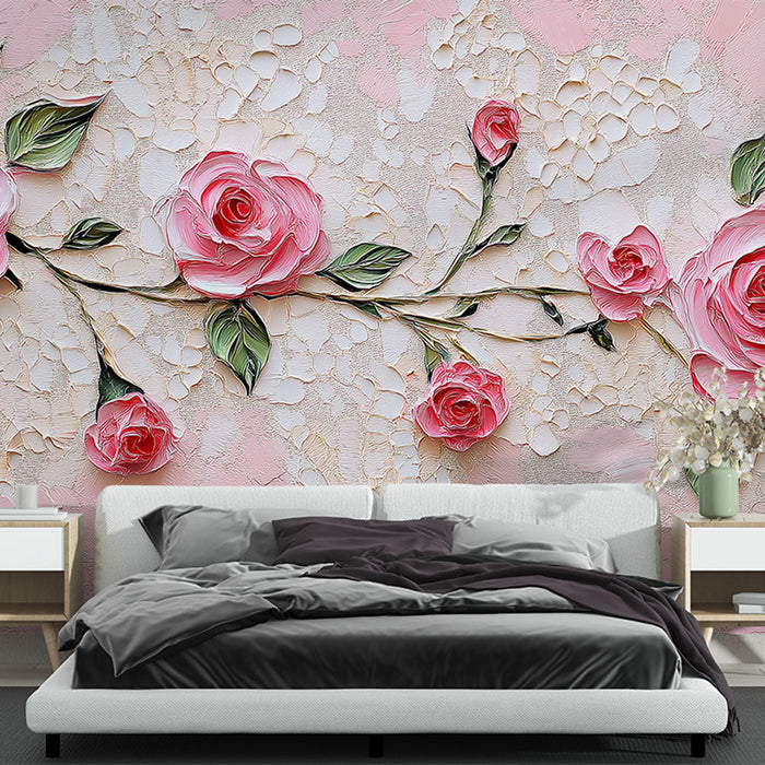 Mural Wallpaper pastel roses | Delicate flowers on pink background