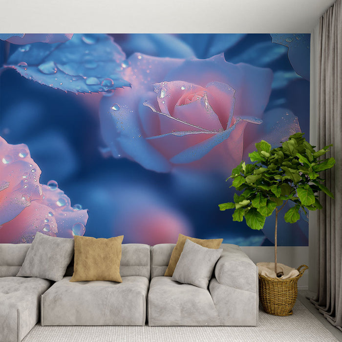 Tapeta pastelowe róże | Delikatne róże z kroplami wody