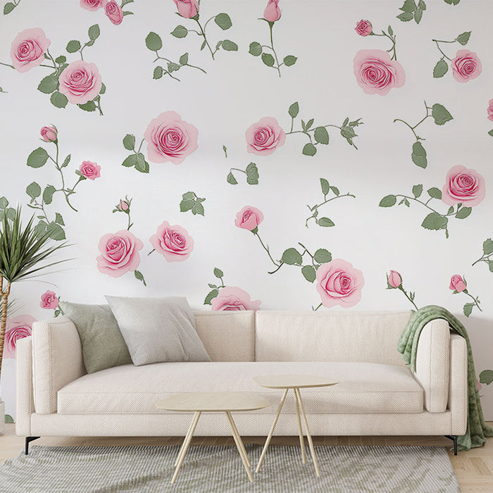 Mural Wallpaper roses pink | Soft roses on white background