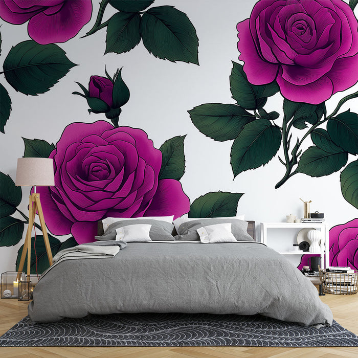Falikép lila rózsák | Elegáns illusztrációk fehér háttéren