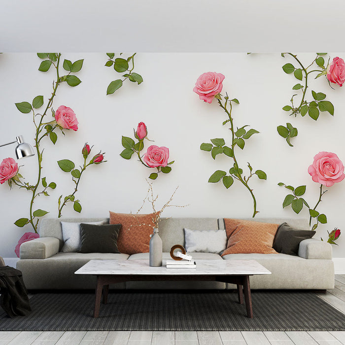 Mural Wallpaper pink roses | Delicate flowers and lush foliage