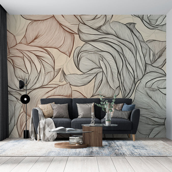 Tapeta z motywem stylizowanych róż | Motywy delikatnych róż w łagodnych odcieniach