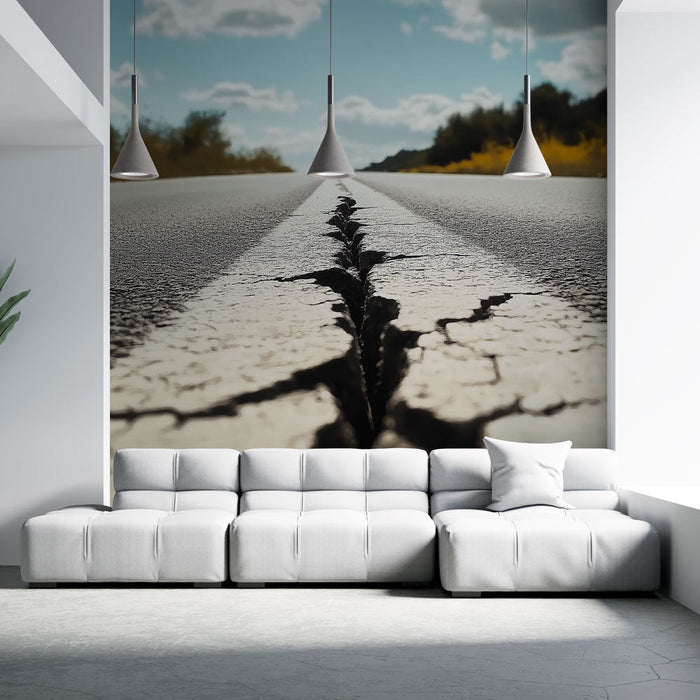 Tapete cracked-road | Texturiertes Straßendesign mit dramatischen Rissen