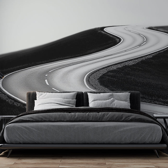 Foto Behang winding-road-1 | Bochtige weg op minimalistische zwart-wit achtergrond