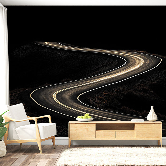 Tapeta z zakręconą drogą | Nowoczesny wzór przywołujący nocne przygody