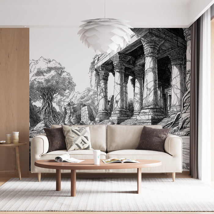 Foto Behang oude ruïnes | Weelderige ruïnes omhuld door de natuur