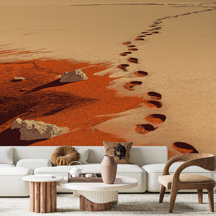 Ταπετσαρία τοιχογραφίας αμμου και εκτυπώσεις | Σχέδιο αποτυπώματος σε ερημική παραλία