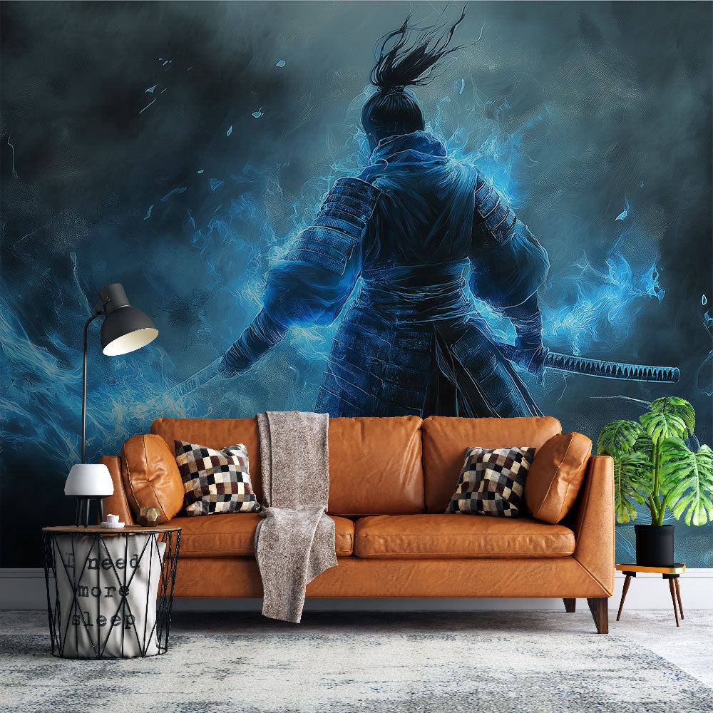 Fototapet fantastisk samurai | Lys kriger omgitt av azurblå energi —  WonderMural, image size:1000x1000