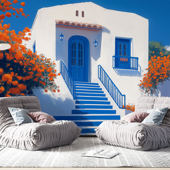 Papel de parede Santorini | Design vibrante do Mediterrâneo