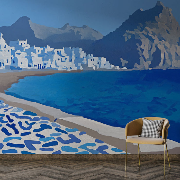 Fresko Tapeet Santorini | Kunstiline Panoraamvaade Rannikumaastikule