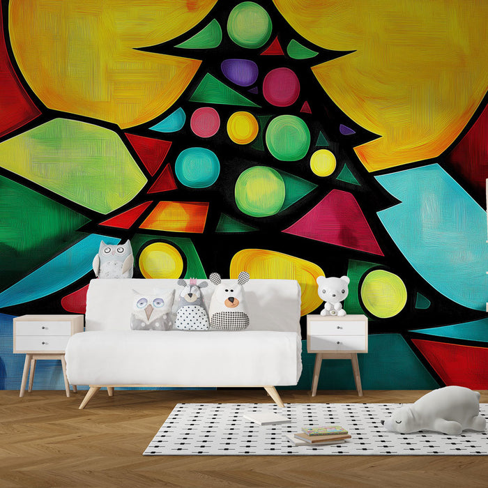 Mural Wallpaper Christmas Tree | Colorful and Abstract Design Inspired by Stained Glass