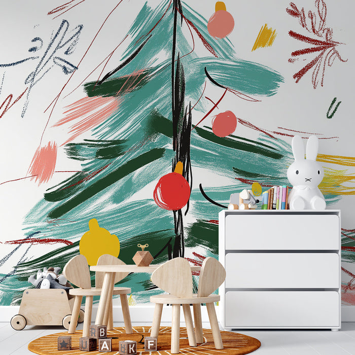 Foto Behang Kerstboom | Feestelijke en kleurrijke illustratie van een abstracte kerstboom