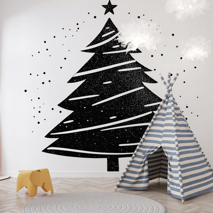 Papel pintado Christmas Tree | Patrón elegante de árbol negro estilizado