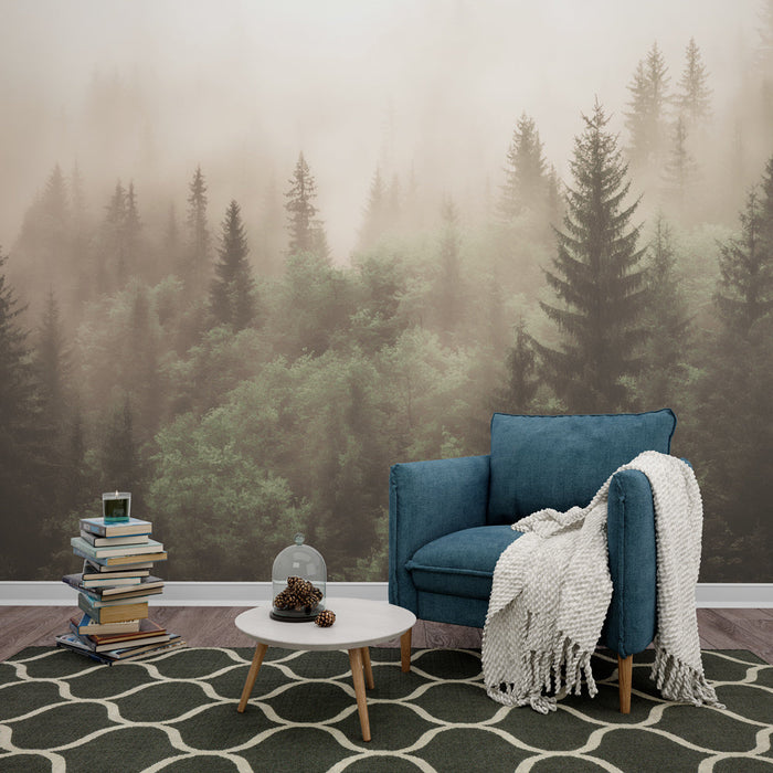 Foto Behang spar | Noords bos en retro mist