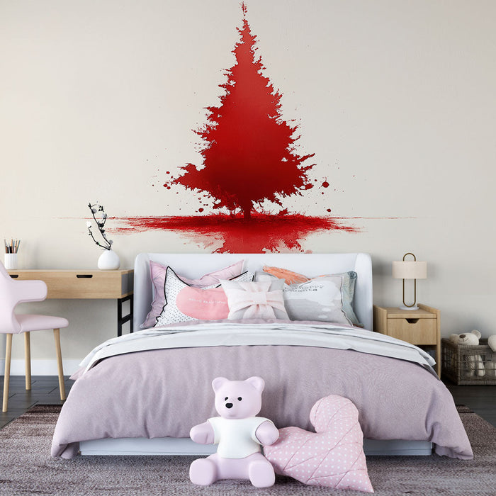 Fototapet rød grantræ | Et stiliseret grantræ med et kunstnerisk touch