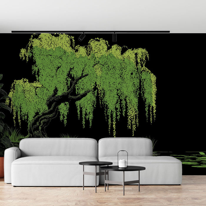 Fototapeet nutvate leppade motiiviga | Roheline lepp peegeldumas vaiksele tiigile