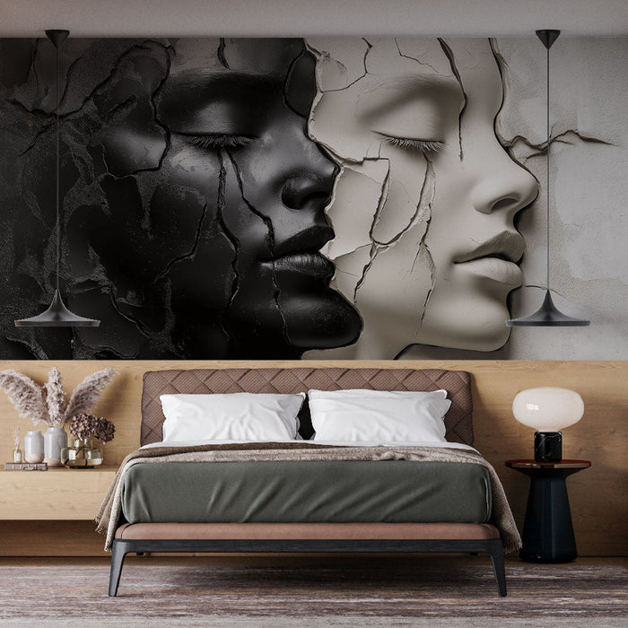 Muralna tapeta kiparstvo | Dva črno-bela obraza