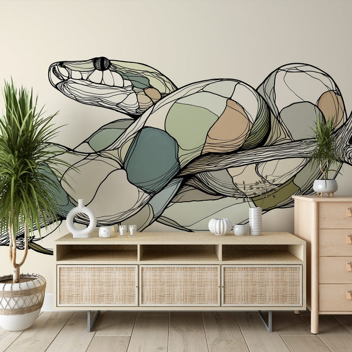 Mural Wallpaper colorful snake | Modern design of stylized snake on a branch