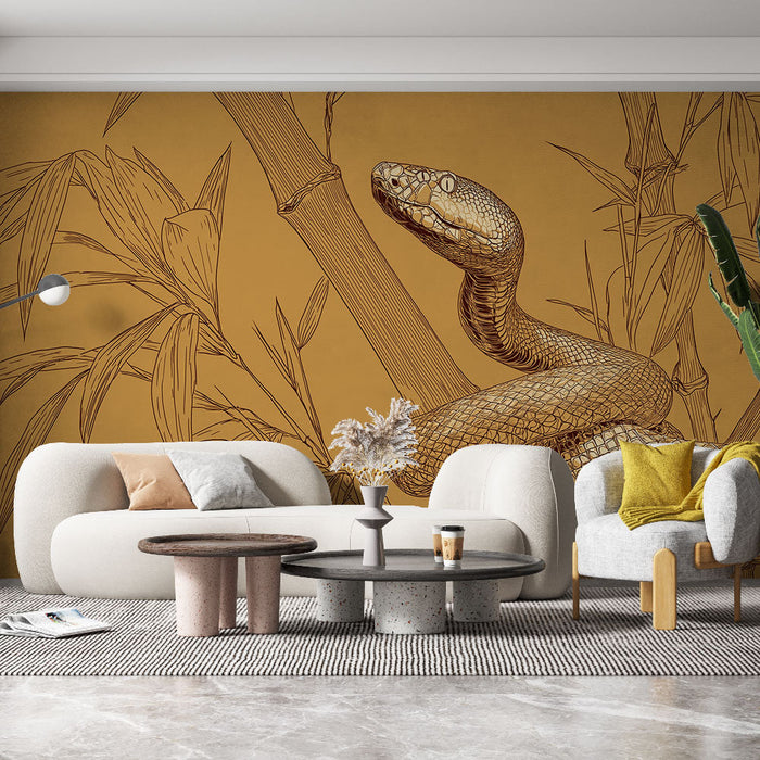 Tapetti käärme ja bambu | Käärme kietoutuneena bambunvarsien ympärille