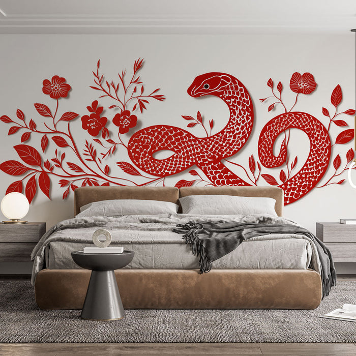 Zmijska tapeta i cvijeće | Elegantan dizajn sa zmijolikim i crvenim cvjetnim uzorcima