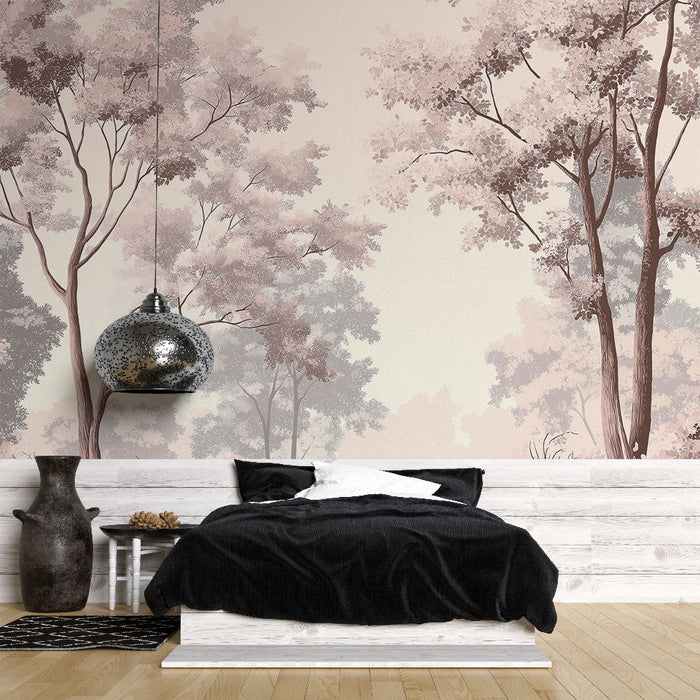 Tapet shabby chic | Copaci delicați cu nuanțe pastelate