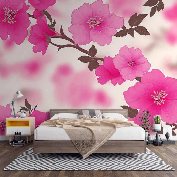 Tapeta shabby chic | Buket živahnih rožnatih cvetov na nežnem ozadju