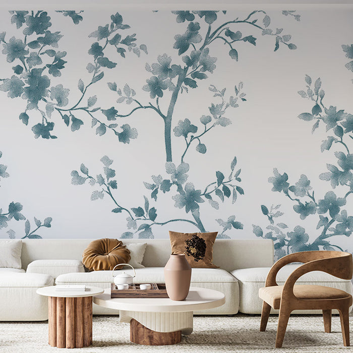 Mural Tapet shabby chic | Flowering branches in watercolor blue on white background