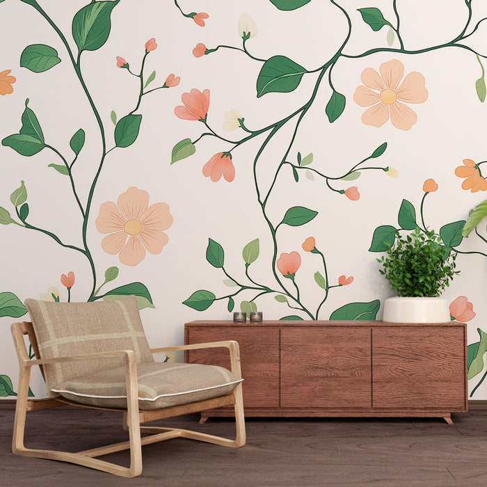 Tapet shabby chic | Blomgrenar i mjuka färger