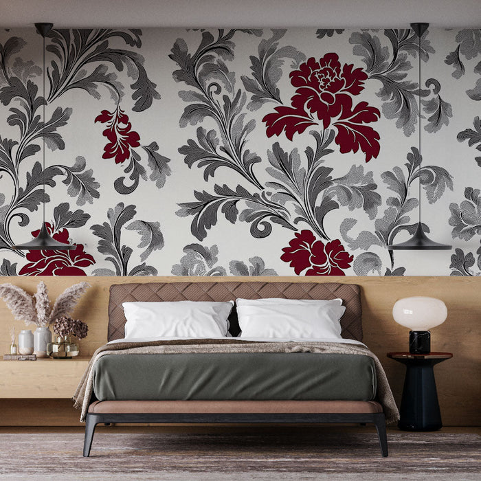 Шаби шик тапет | Елегантни бордо цветя и изискани флорални мотиви